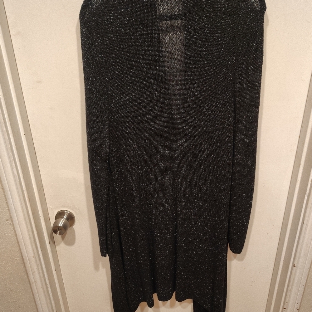 Eileen Fisher Black & Silver Wool Blend Waterfall Front Long Cardigan Sweater 2X - Picture 8 of 8